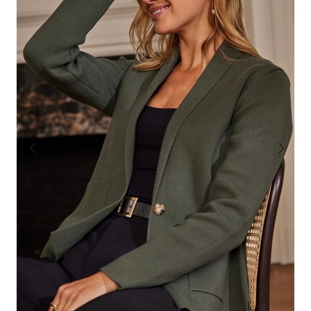 Summersalt Olive Green‎ Shawl Collar Knit Blazer Jacket XS Organic Cotton Fall